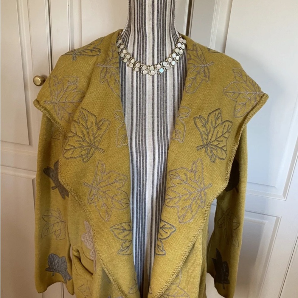 Johnny Was Mustard Yellow fall maple Leaf  Jacket Blazer Small S $485 NWT